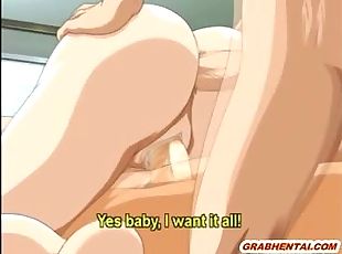 Chained hentai gets milking her massive tits and toying pussy